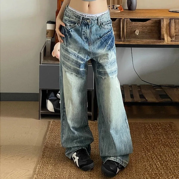 TAVIMART  -  Oversize Y2k Vintage Jeans Women  America Retro Harajuku Baggy Hip Hop Denim Pants Streetwear Fashion Casual Trousers