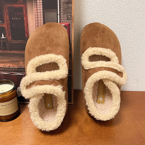 TAVIMART  -  Female Shoes Breathable Winter Cotton Thick Warm Plush Fur Simple Buckle Moccasin Anti-Slippery Autumn New Hot Retro