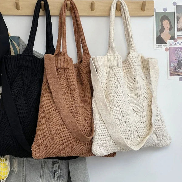 TAVIMART  -  Grunge Vintage Knitted Solid Shoulder Bag Simple All Match Y2k Aesthetic Tote  Japanese Cute High-capacity Crossbody Handbags