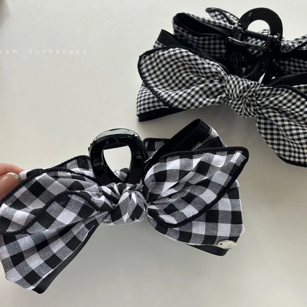 TAVIMART  -  Mori plaid bow large grab clip silver label new retro Japanese versatile plate hairpin women's hair accessories