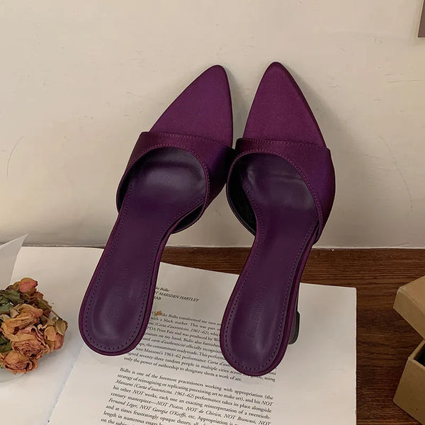 TAVIMART  -  Fashion Pointed Toe Ladies Wedges Slippers Shoes Footwear Shallow Women Wedges Heeled Slides Slippers Sandals Female Pumps