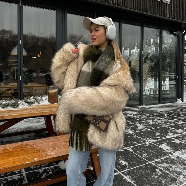 TAVIMART  -  Luxury Brand Fluffy Faux Fur Jacket Women Winter Long Thicken Warm Gradient Fox Fur Coat Streetwear Furry Overcoat