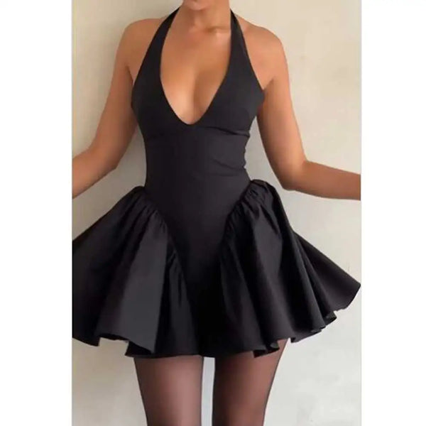 TAVIMART  -  black dress women mini cotton sexy women dress V-neck halter cold shoulder women party dresses 2024 summer dress