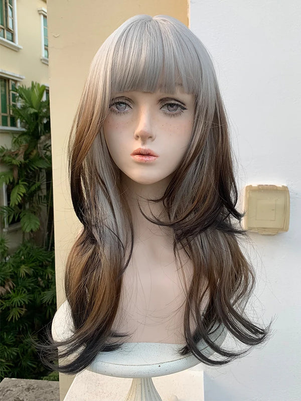 TAVIMART  -  Gradient Color Bangs Long Straight Hair Layered Dyed Women's Wig Realistic Wigs