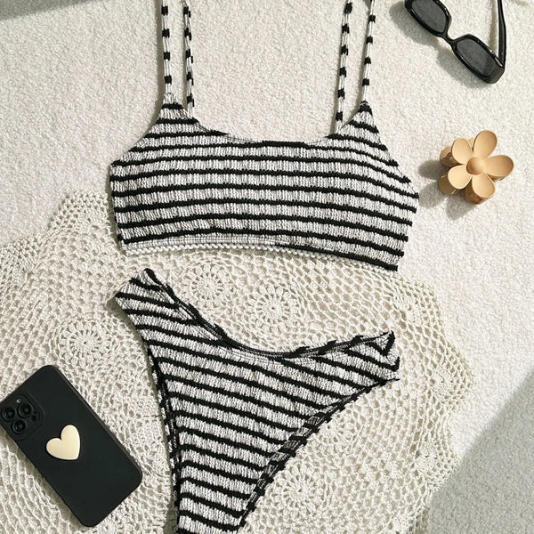 TAVIMART  -  New Sexy Split Striped Lace Bikini Ins Style Women's Beach Vacation Swimsuit