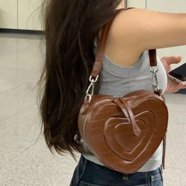 TAVIMART  -  Personality Y2k Aesthetic Solid Heart Shoulder Bags Streetwear Sweet All Match Preppy Handbags Japanese Women  Backpacks