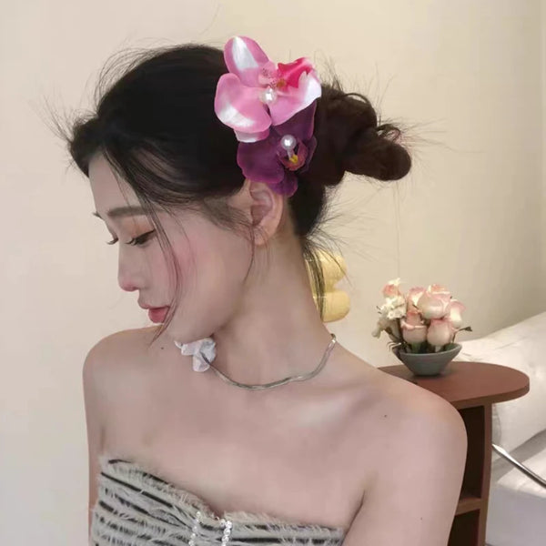 TAVIMART  -  Phalaenopsis Flower Hairpin 2024 New Fashion Bohemia Creative Design Cloth Floral Pearl Hair Clip Korean Sweet Female Headdress