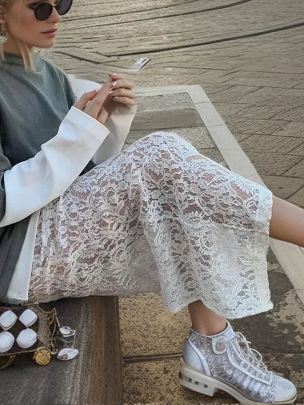 TAVIMART  -  Fashion White Lace Skirts for Women Clothing New Summer Korean Gentle Hollow Jacquard Long Skirts Female Sexy Split Skirts 2024