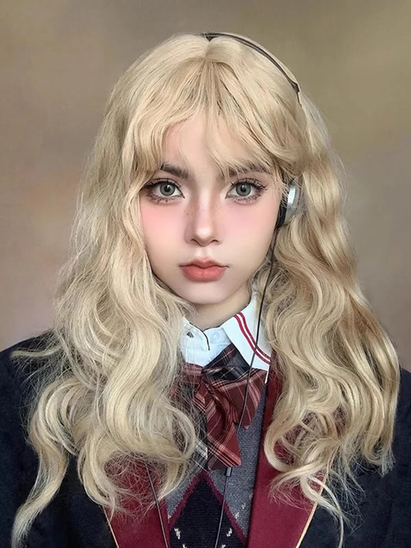 TAVIMART  -  Golden Wig Women's Long Hair Fashionable New Cosplay Wig Cos Lolita Fluffy Hair Girls Preppy Style Full Head Cover Style Hair