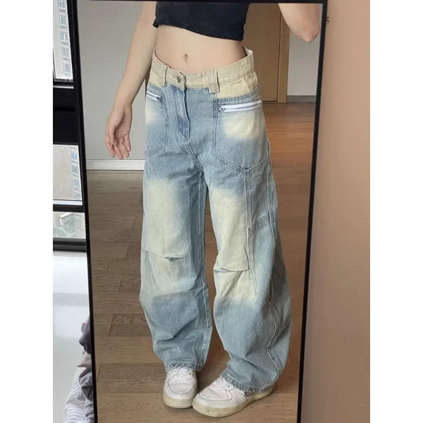 TAVIMART  -  American Retro Blue Jeans Woman Y2k Vintage Harajuku Baggy Denim Pants Korean Fashion Straight High Waist Trousers