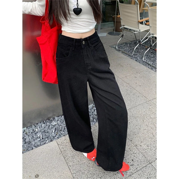 TAVIMART  -  Women's High Waisted Wide Leg Black Pants Cool Girl Clothes Straight Streetwear Female Casual Loose Solid Color Trouser