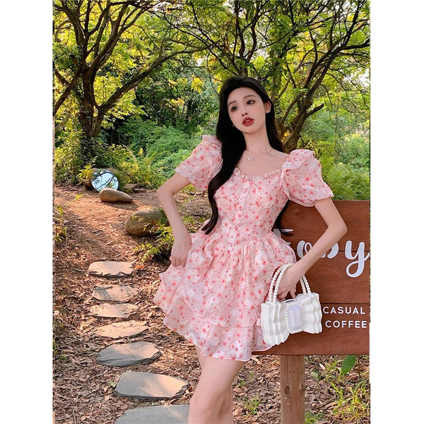 TAVIMART  -  Short-Sleeve Floral Dresses Women Charming Lovely Girls Ruffles Trendy Summer Vintage All-Match Ulzzang Literary Fairycore