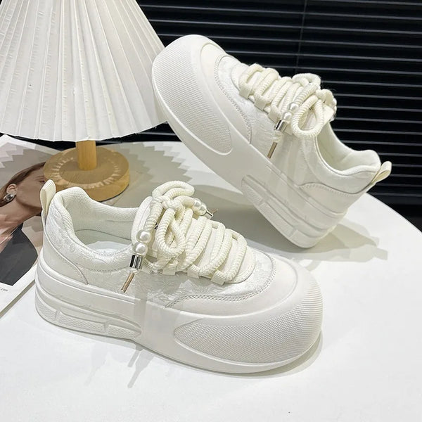 TAVIMART  - 2024 Fashion Retro Round Head Thick Sole Women's Vulcanized Shoes Designer New Spring Autumn Lacing Shallow Mouth Woman Sneakers