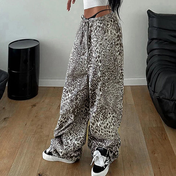 TAVIMART  -  Leopard Print Fashion Wide Leg Pants Y2K Vintage High Street Hip Hop Straight Trousers Grunge Style Lady Joggers Fall