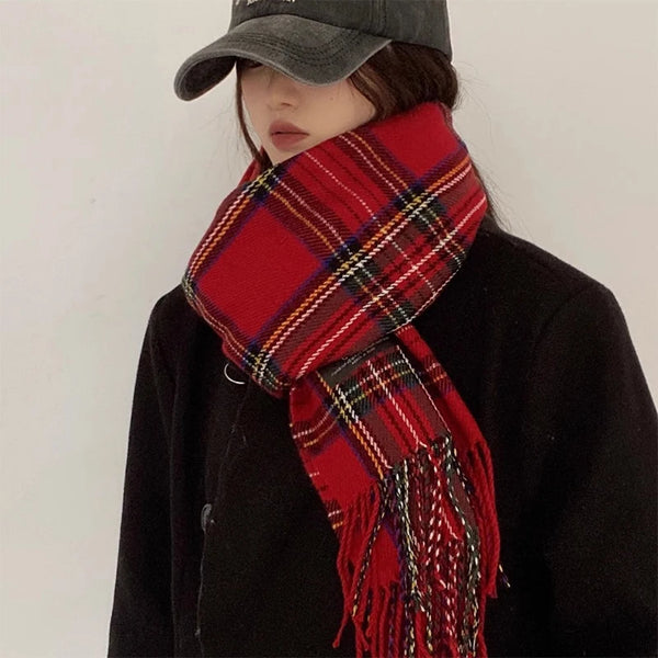 TAVIMART  -  Christmas Red Plaid Scarf Autumn Winter Warm Women's Scarfs Fashion Vintage Classic Tassels Long Shawl Ladies Scarf Accessories