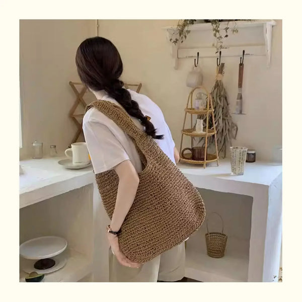 TAVIMART  -  High-capacity Casual Crochet Handbags Korean Vintage Solid Women Shopping Tote Bags Y2k Streetwear Grunge Shoulder Underarm Bag