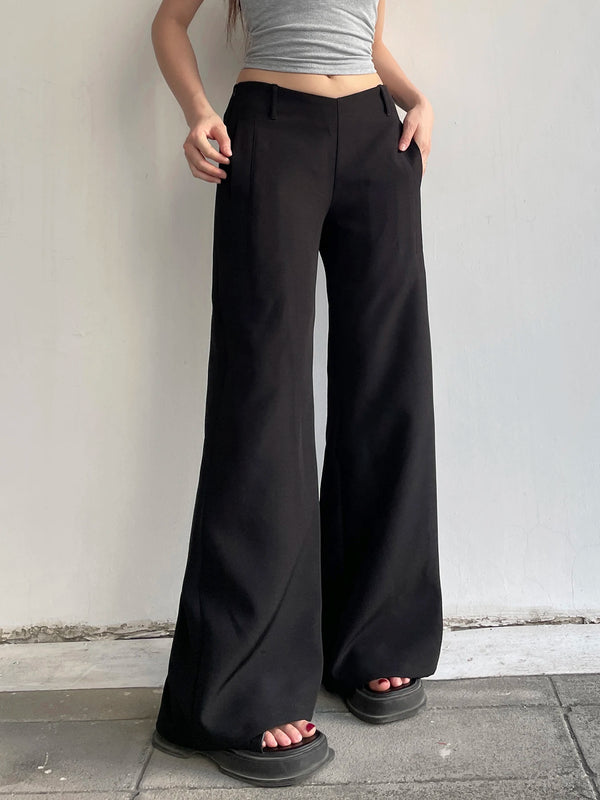 TAVIMART  -  Casual Loose Solid Suitpants Office Lady Basic Mid-Waisted Straight Wide Leg Pants Women Summer Fashion Streetwear