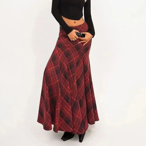 TAVIMART  -  Plaid Skirts High Waist Spring Japanese Streetwear French A-Line Skirt Harajuku High Quality Party Prom Pleated fish tail Skirt