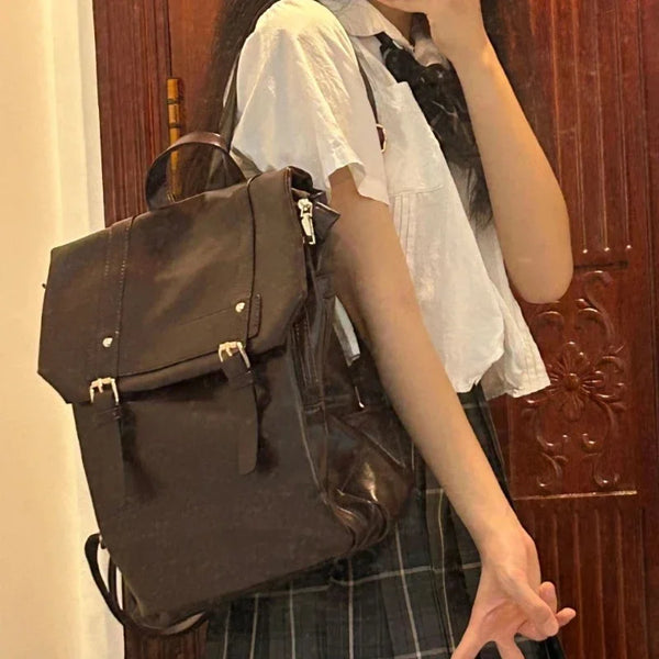 TAVIMART  -  Japanese Vintage Women Students Schoolbags Solid Casual Girls Simple Rucksacks Y2k Aesthetic Fashion All Match Backpacks Trendy