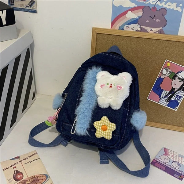 TAVIMART  -  Chikage Millennial Style Schoolbag Milk Little White Bear Vintage Cartoon Student Bag High Quality Preppy Cowboy Schoolbag