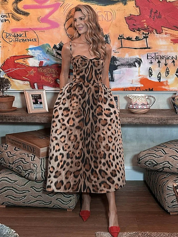 TAVIMART  -  Vintage Leopard Sling Tube Long Dresses Women Sexy Sleeveless Slim Fit Backless Dress Female Chic Street Party Evening Vestidos