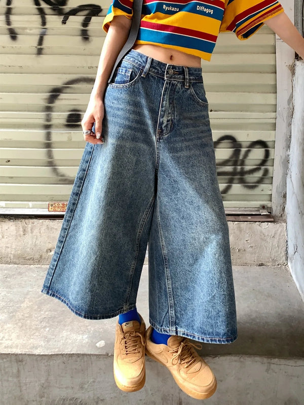 TAVIMART  -  New Casual Wide Leg Calf-length Jeans Pants Chic Y2K Loose Classic Blue Denim Pants Streetwear 2024