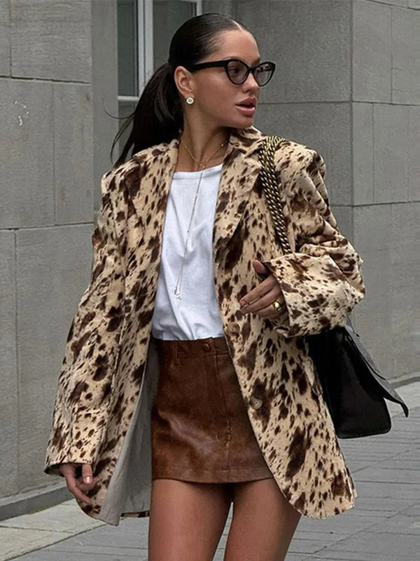 TAVIMART  -  Vintage Leopard Print Woman Blazer Jacket Fashion Lapel Single Breasted Pockets Long Sleeve Coat Lady Fall Office Outerwear