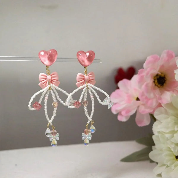 TAVIMART  -  Original Luxury Design Pink Beauty Love Bow Earrings Handmade Beaded Sweet Earrings Women's Jewelry 2024 Trend Accessories