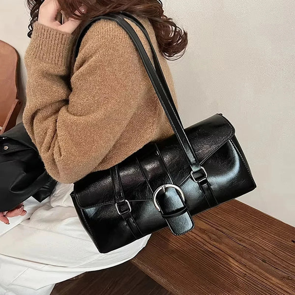 TAVIMART  -  Belt Design PU Leather Shoulder Bags For Women 2024 New Autumn Winter Y2K Retro Small Underarm Bag Korean Fashion Trend Handbags