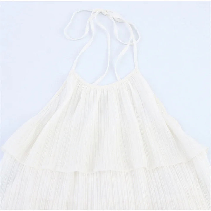 TAVIMART - Women White Stacked Ruffle Mini Dress Elegant O-neck Sleeve ...