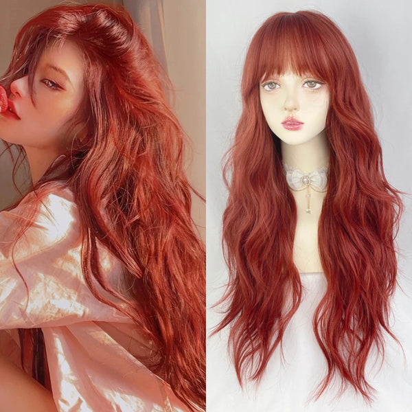 TAVIMART  -  Women's Synthetic Long Cosplay Wigs Lolita Straight Orange Blonde Daily Wear With Bangs For Party Heat Resistant Fiber