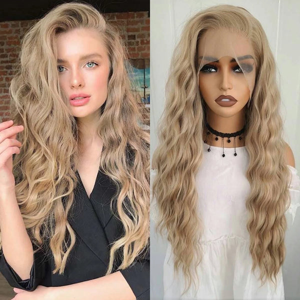 TAVIMART  -  Ash Blonde Wig Deep Wave Synthetic Lace Front Wig Long Curly Natural Wavy Colored Hair 13X4 Lace Frontal Wigs for Women Party