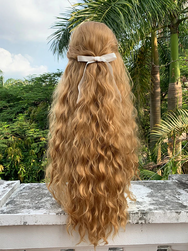 TAVIMART  -  Long Hair Lengthened Curly Hair Golden Fashion Lady Wig Realistic Wigs