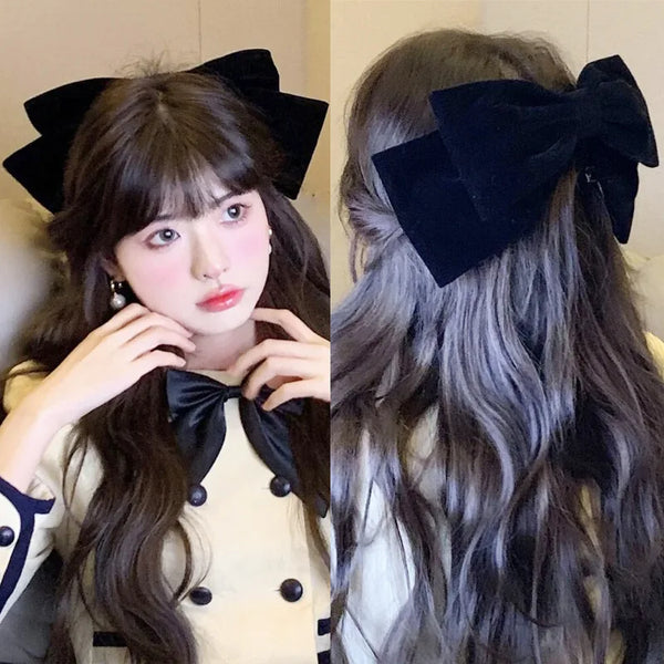 TAVIMART  -  Miss high-end oversized bow headwear hairpin black velvet face small back head hair accessories female