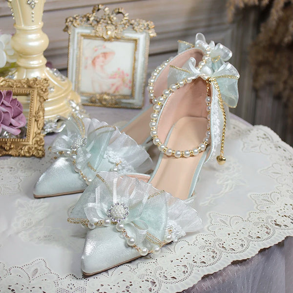 TAVIMART  -  One Night Story Original Lolita Shoes Slim Heels Chinese Style Lolita Pointed Sandals High Heels Handmade Flower Wedding Shoes