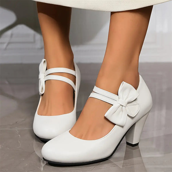 TAVIMART  -  Plus Size 48 Sweet Women's White Mary Janes Pumps Spring Summer Block High Heels Bowknot Lolita Shoes Round Toe Pumps