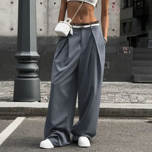 TAVIMART  -  Y2K Lace Patchwork Waist Pants Women Baggy Casual Korean Oversize Office Trousers