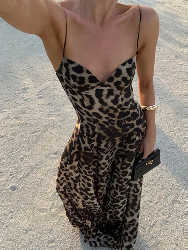 TAVIMART  -  Sexy Leopard Sling Tube Long Dresses Women Vintage Printed Sleeveless Backless Party Dress Female New Chic Street Beach Holiday