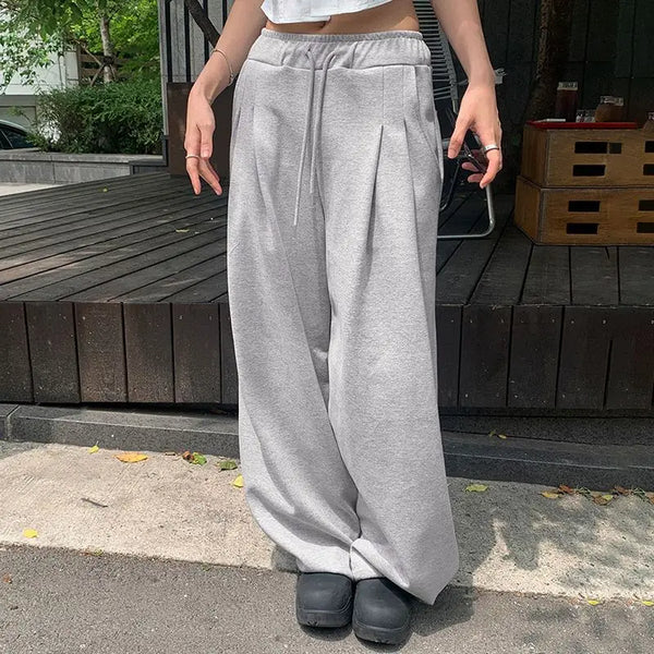 TAVIMART  -  Baggy Casual Grey Sweatpants Woman America Street Hip Hop Wide Leg Pants Y2k Basic Sports Korean Style Loose Trousers