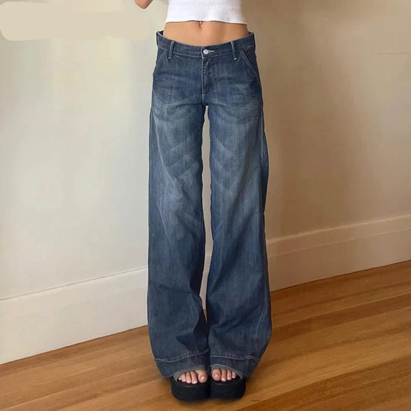 TAVIMART  -  Y2K Women Basic Straight Jeans Vintage 2000s Fashion Casual Harajuku Denim Pants Streetwear Spring Outfits Ladies