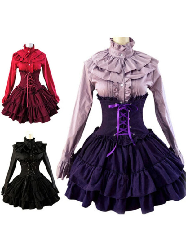 TAVIMART  -  Gothic Lolita Dress SK Lavender High Waist Lace Up Ruffles Lolita Skirt  sweet lolita dress