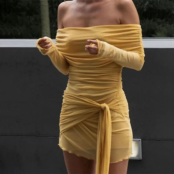 TAVIMART  -  Strapless Backless Sexy Mini Dress For Women Fashion Off-shoulder Long Sleeve Bodycon Club Party Dress Elegant 2024 New