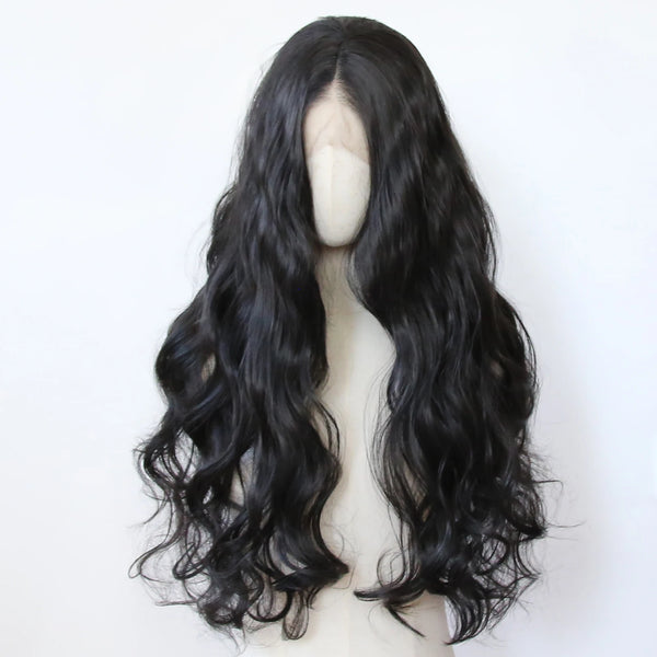 TAVIMART  -  Natural Black Wig Synthetic Lace Front Wig Long Body Wave Lace Front Synthetic Wig Pre Plucked Heat Resistant Fiber Hair