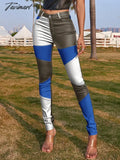 All Season Women’s Trend Leg Slant Pocket Colorblock Patchwork No Trace Show Figure Pu Leather