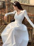 Autumn New Women Elegant Midi A Line Boho White Black Shirt Dress Female Vestdios Casual Lady One