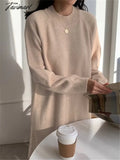 Autumn Winter New O - Neck Casual Loose Knitted Dress Female Straight Long Sleeve Oversize Sweater