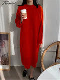 Autumn Winter New O - Neck Casual Loose Knitted Dress Female Straight Long Sleeve Oversize Sweater