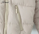 Autumn Women Beige Winter Outerwear Long Sleeve Side Zipper Casual Warm Padded Jacket Coat
