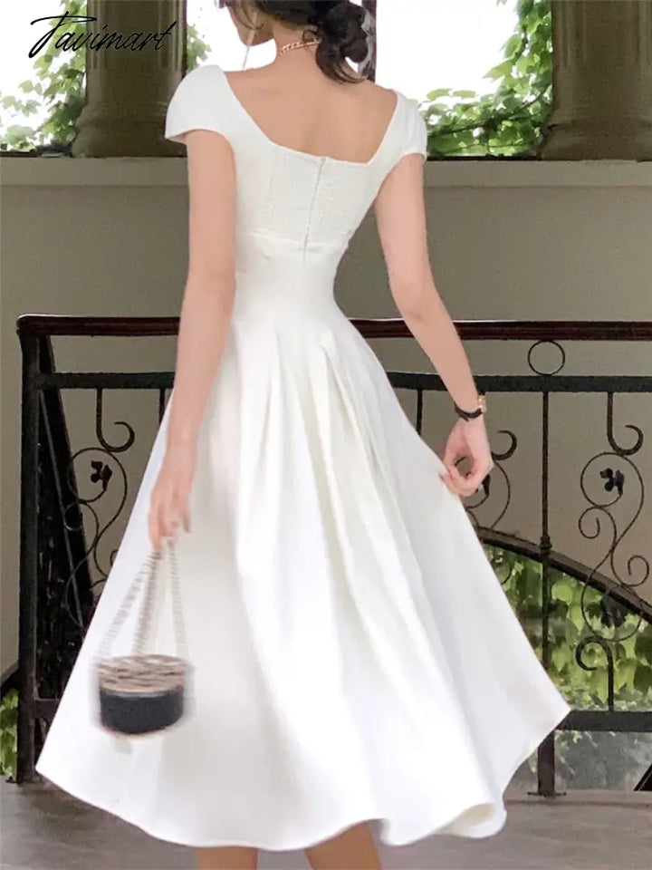 Elegant Midi Dress Women Summer New Fashion Evening Party Ladies Vestidos Vintage Slim Clothes