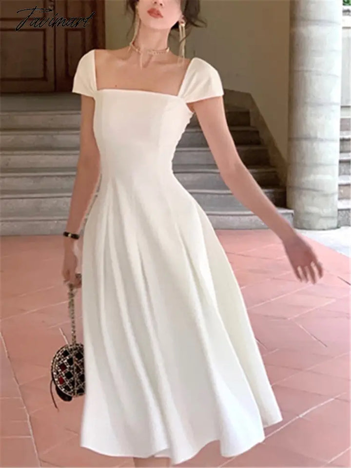 Elegant Midi Dress Women Summer New Fashion Evening Party Ladies Vestidos Vintage Slim Clothes